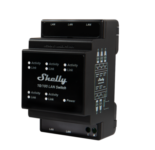 shelly lan switch, cu 5 porturi, 10 100mbps, compatibil sina din